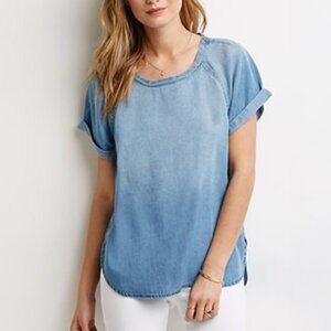 Anthropologie Cloth & Stone Chambray T Shirt Coastal Classic Boho Chic Casual